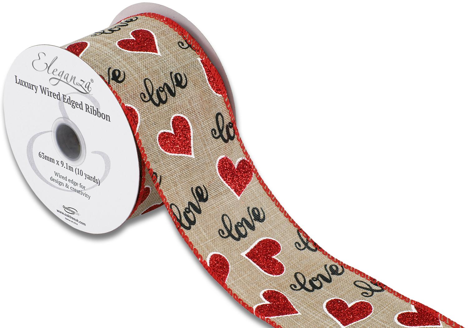 Wired Edge 63mm x 9.1mtr Hearts/Love Natural-0