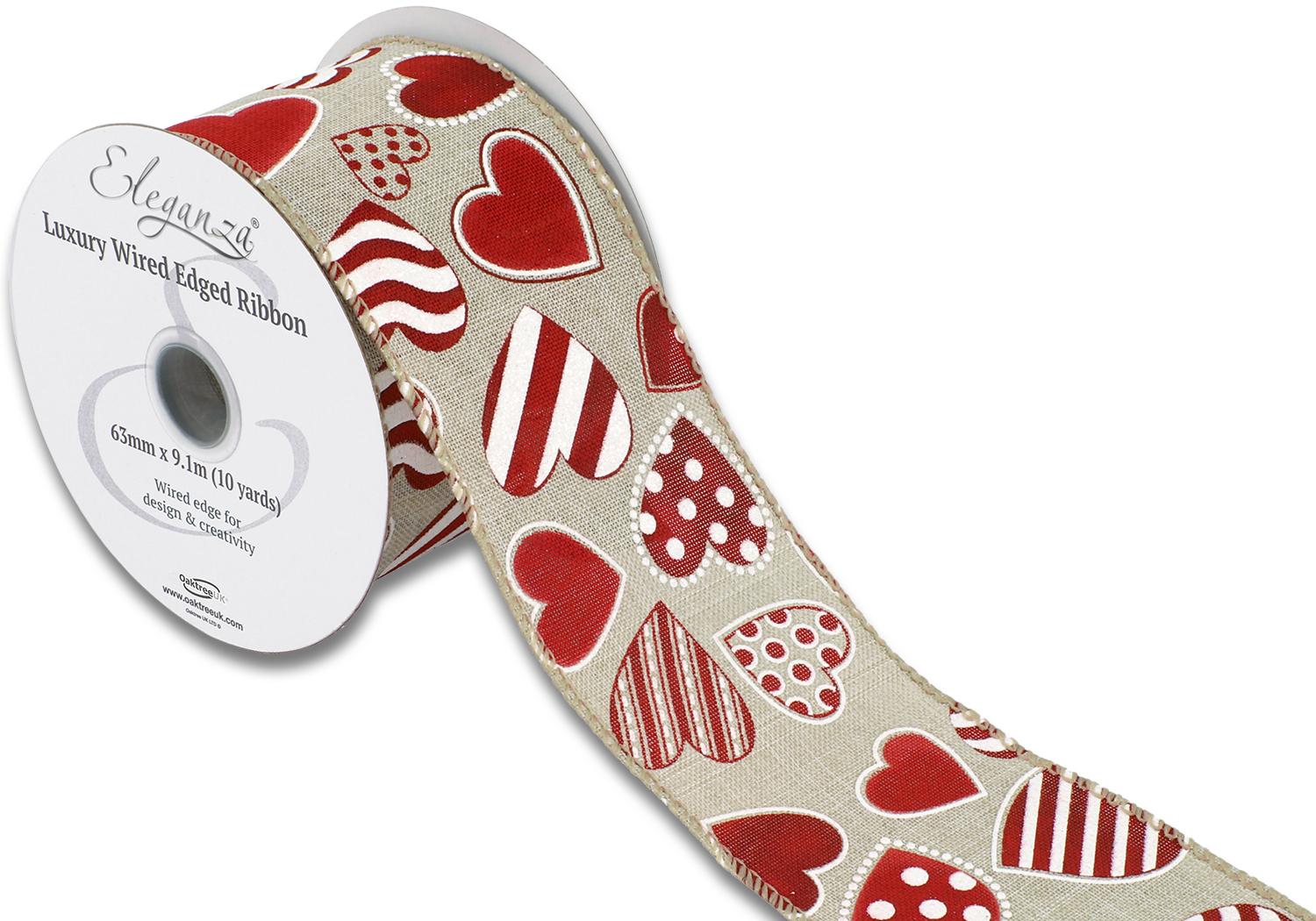Wired Edge 63mm x 9.1mtr Patterned Heart Natural-0