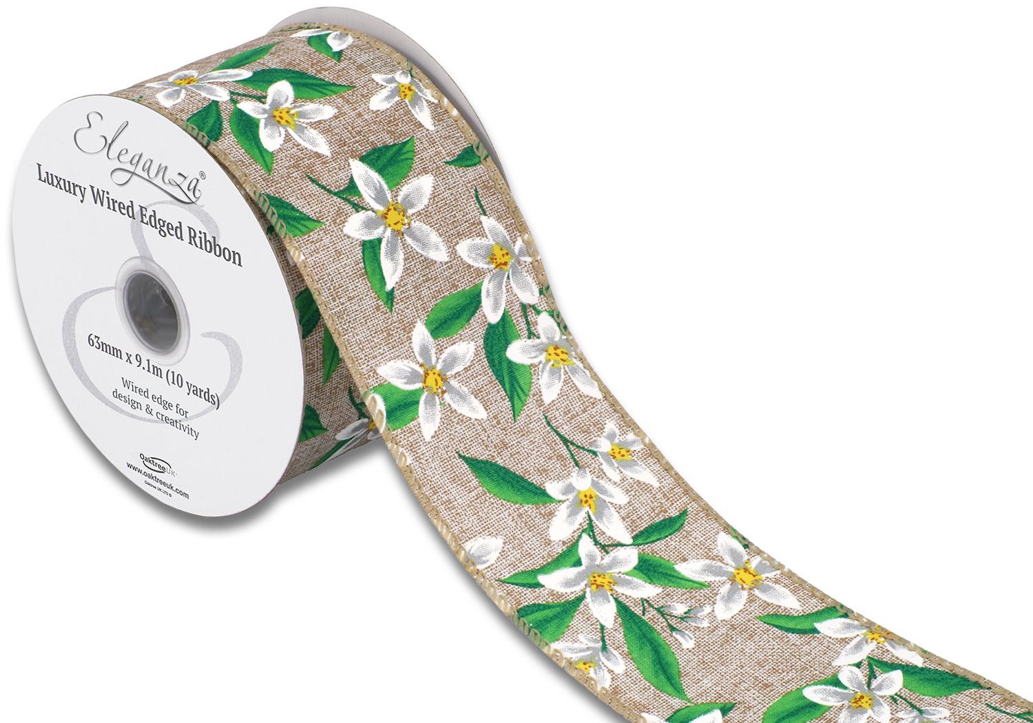 Wired Edge 63mm x 9.1mtr Floral Pattern Natural-0
