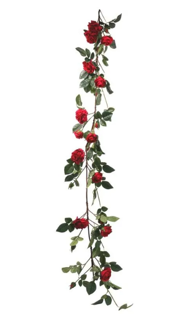 1.8M Luxury Rose Garland Red W/13 Heads-0