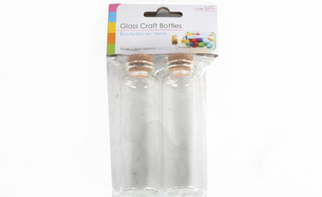 3 x 10cm Pack Of 2 Glass Bottle W/Cork Lid-0