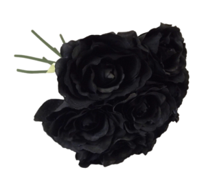 26cm Black Open Rose Hand Tied x 7 Heads-0