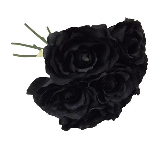 26cm Black Open Rose Hand Tied x 7 Heads-0