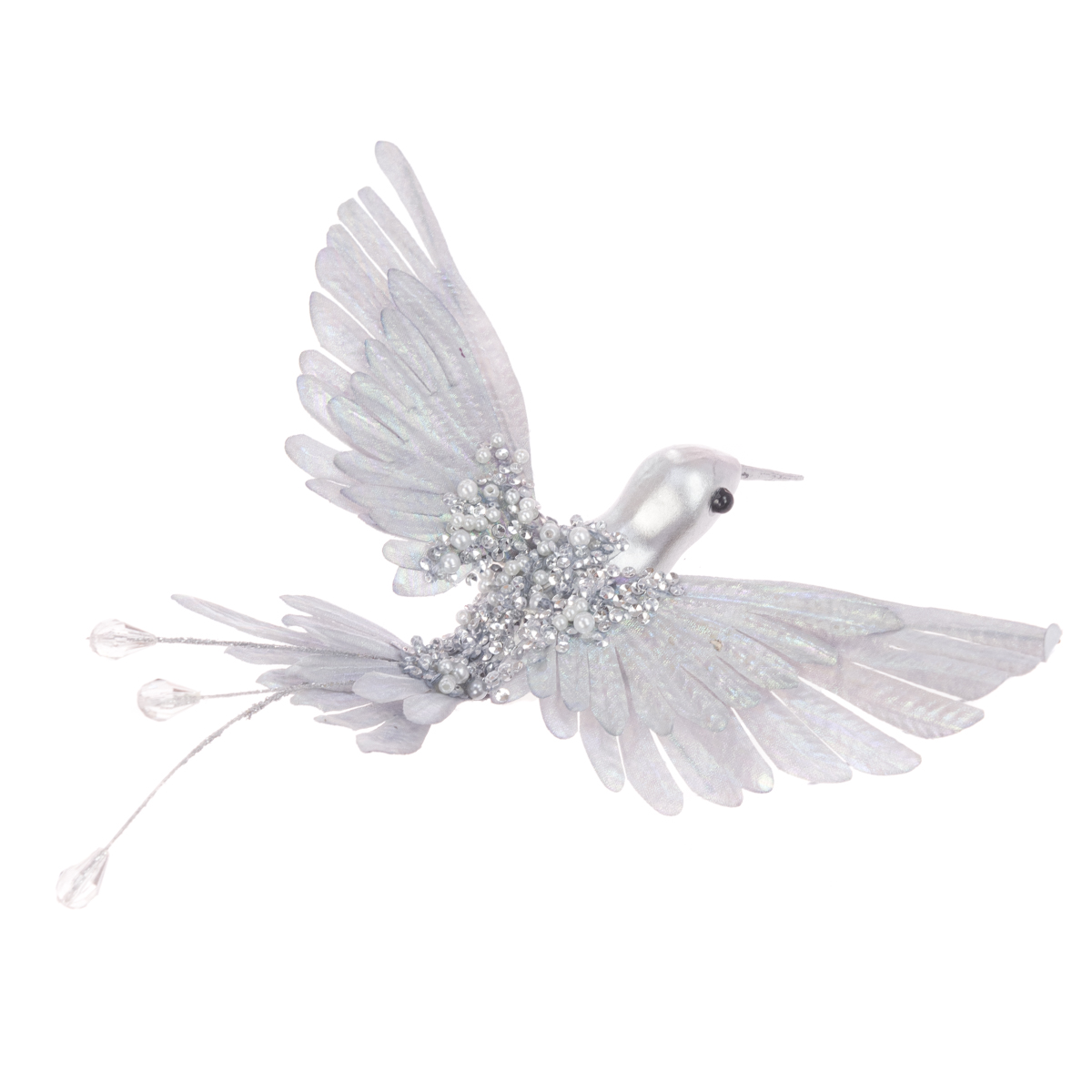 Beaded Hummingbird Clip 20cm Silver
