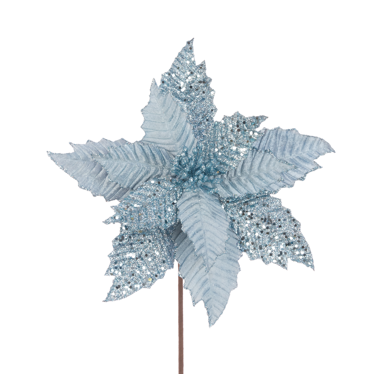 Glitter Poinsettia Spray 50cm Blue-0