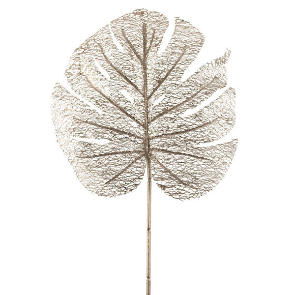80cm Mesh Monstera Leaf Silver-0