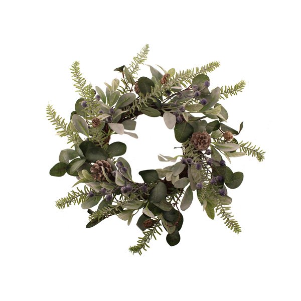 50cm Blueberry Wreath with Pinecones Green-0
