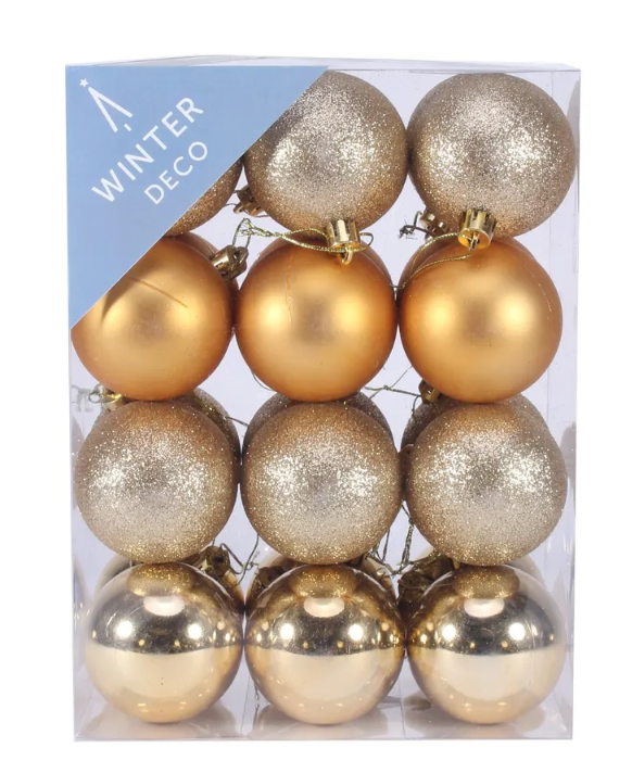 Gold Shatterproof Baubles (6cm) (24 pieces)-0