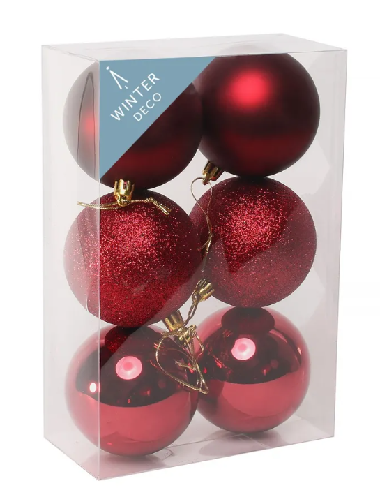 Burgundy Shatterproof Baubles (8cm) (6 pieces)-0