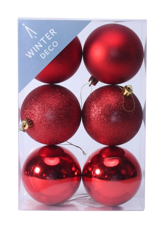 Red Shatterproof Baubles (8cm) (6 pieces)-0