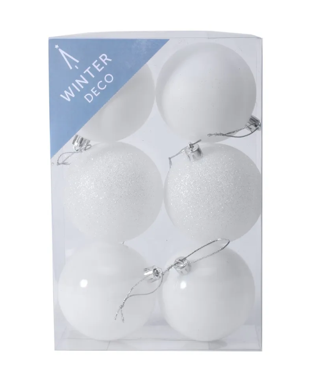 White Shatterproof Baubles (8cm) (6 pieces)
