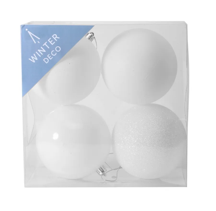 White Shatterproof Baubles (10cm) (4 pieces)-0