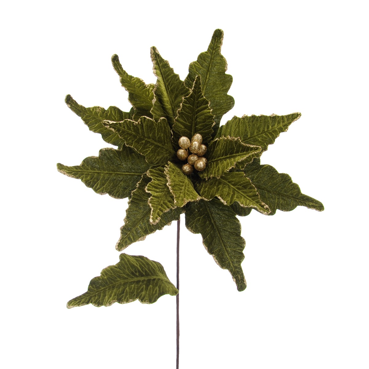 68cm Dark Green With Gold Glitter Poinsettia Stem-0