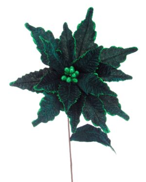 68cm Dark Green With Glitter Poinsettia Stem-0