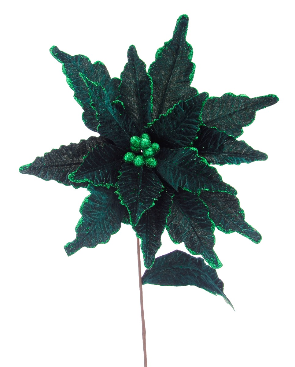 68cm Dark Green With Glitter Poinsettia Stem-0