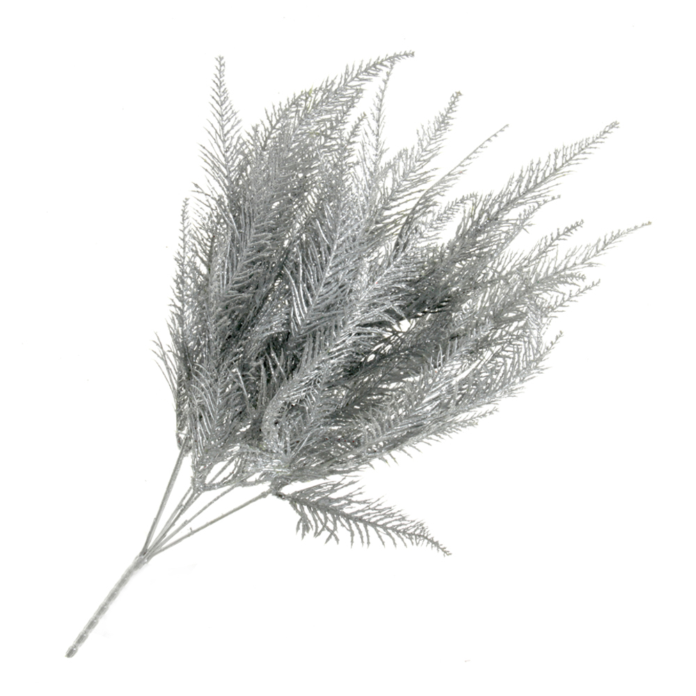 Metallic Glittered Fern Bush - Silver (50cm long)-0