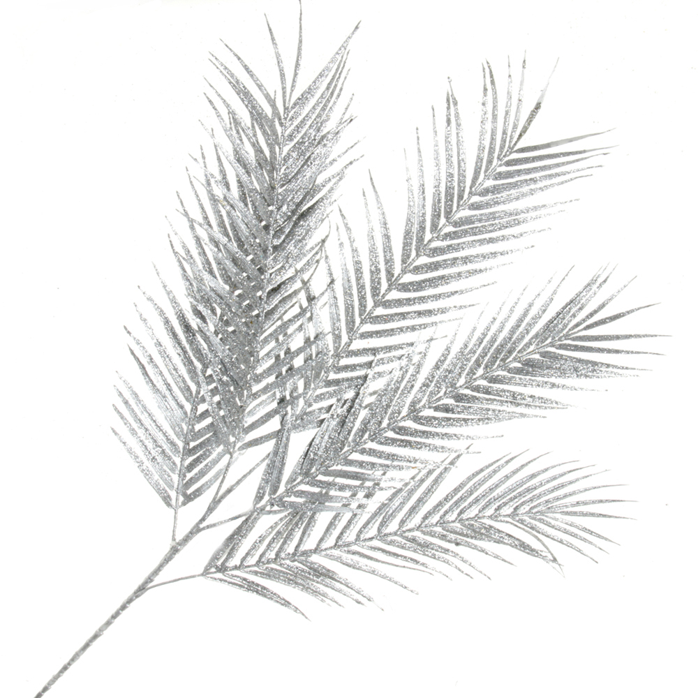 Glittered Areca Palm Branch - Silver (70cm long)-0