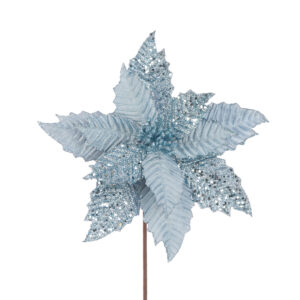 Glitter Poinsettia Spray 50cm Blue-0