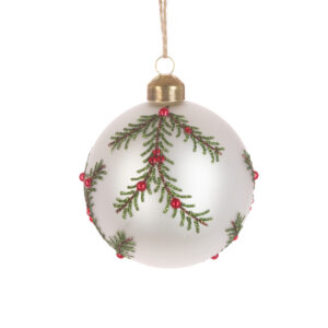 GLASS Valerie Bauble 8cm White/Red/Green-0