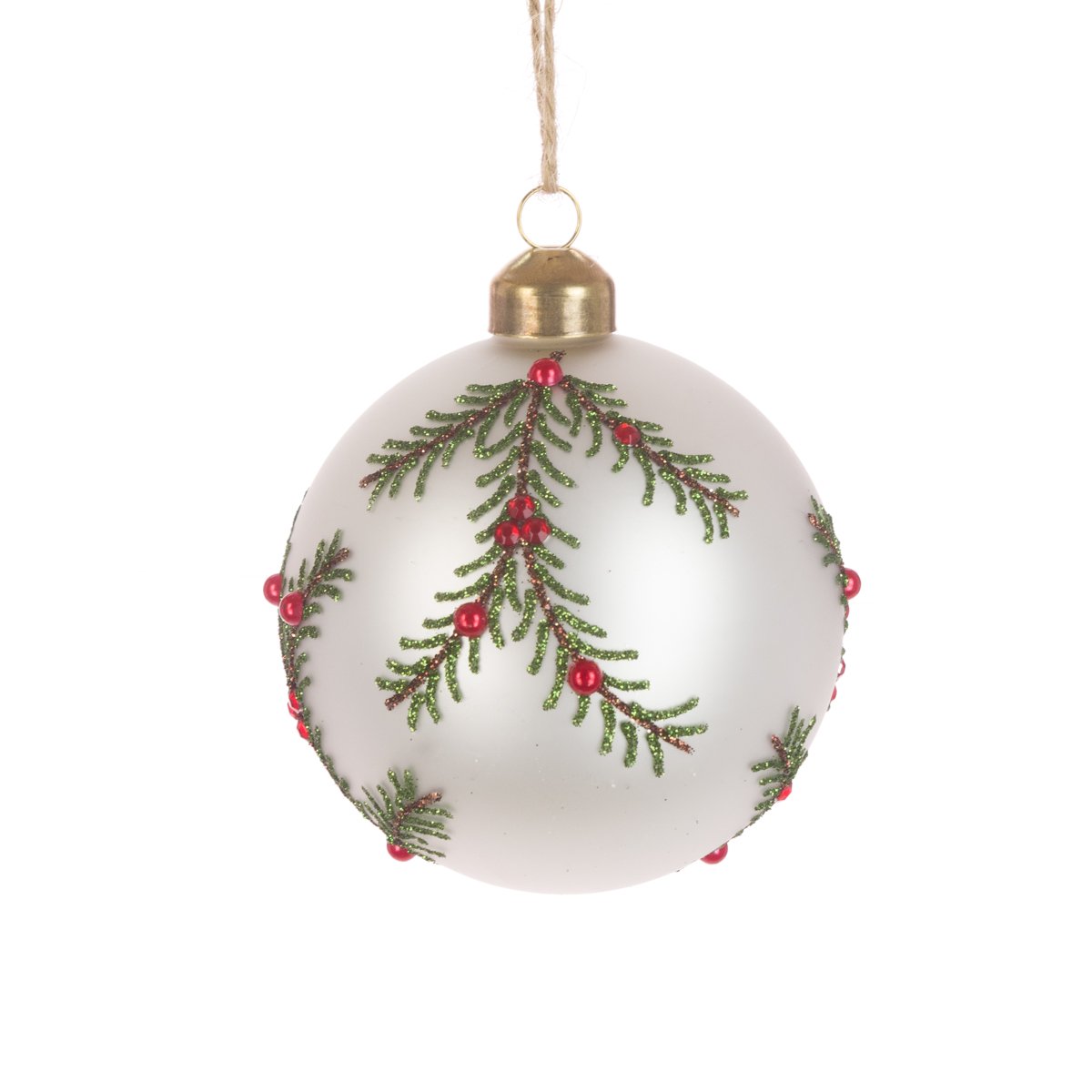GLASS Valerie Bauble 8cm White/Red/Green-0