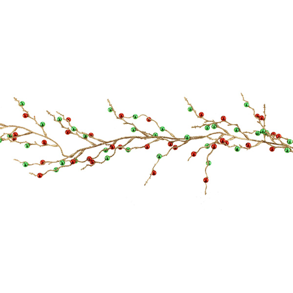 167cm Glittered Bead Garland Green/Red-0