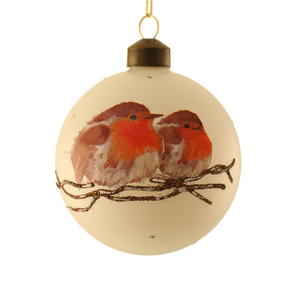 8cm Glass Robin Bauble White-0