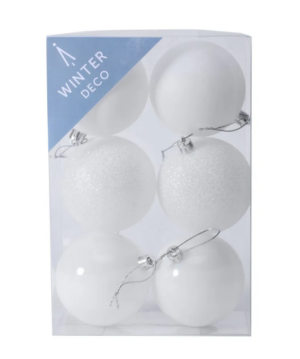 White Shatterproof Baubles (8cm) (6 pieces)