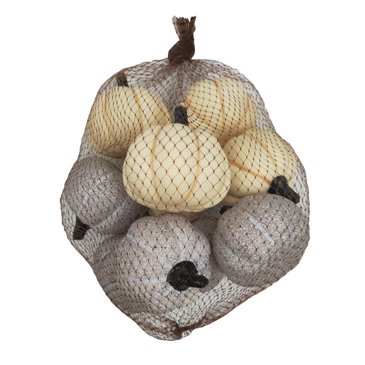 6cm Cream/Grey Pumpkins In Net x 10-0