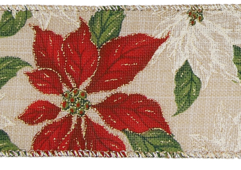 Eleganza Wired Glitter Poinsettia 63mm x 9.1m-0