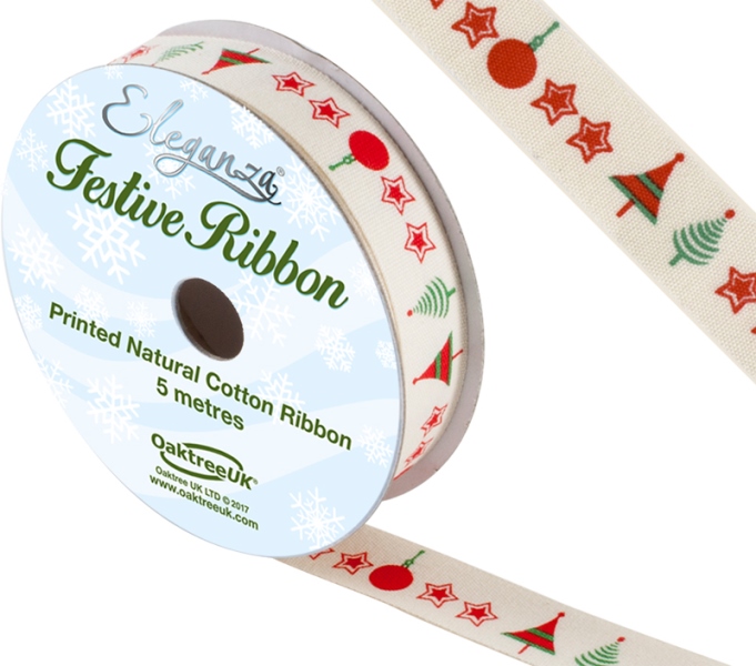 Eleganza Natural Cotton Merry Decoration 15mm x 5m-0