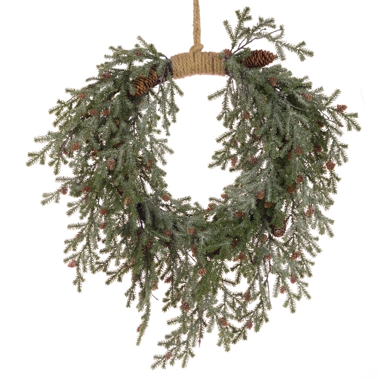 Frosted Teardrop Wreath W/Jute 70cm-0