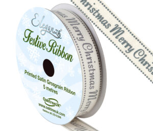 Eleganza Satin Grosgrain Merry Christmas Silver 15mm x 5mtrs-0