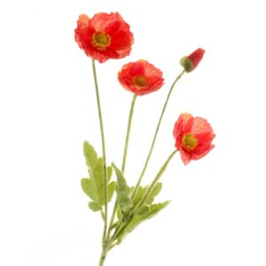 Poppy Spray - Red (3 heads & 1 bud, 58cm long)-0