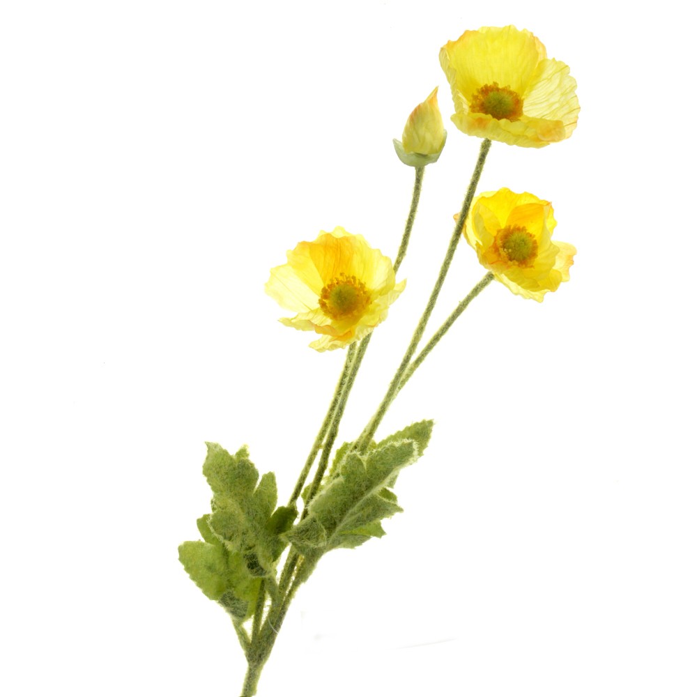 Poppy Spray - Yellow (3 heads & 1 bud, 58cm long)-0
