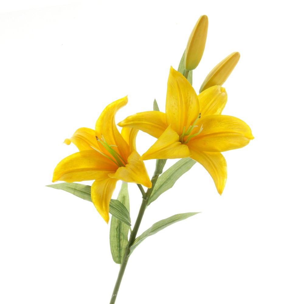 Real Touch Lily Spray - Yellow (2 heads & 2 buds, 65cm long)-0