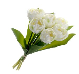 Bi-Coloured Double Tulip Bundle - White (6 heads, 40cm long)-0
