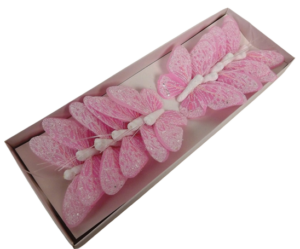 7cm Pastel Sparkle Feather Butterflies Pink x 12pcs-0