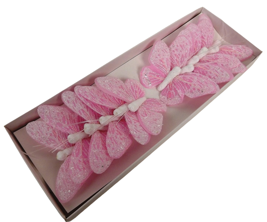 7cm Pastel Sparkle Feather Butterflies Pink x 12pcs-0