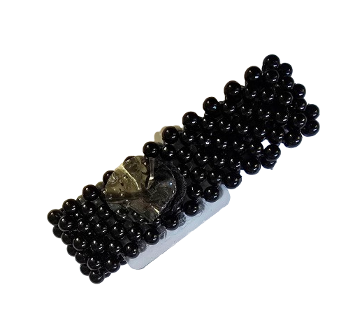 Small Pearl Flower Bracelet - Black 2.5cm Wide-0