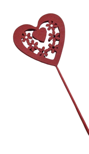 Pack Of 5 Wooden Hearts On Stick 50cm Red 7cm-0