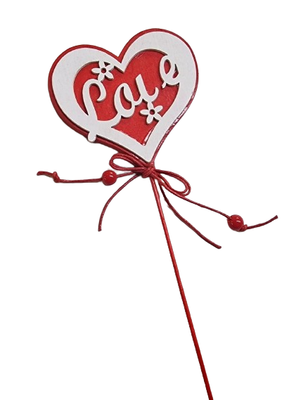 Pack Of 8 Wooden Hearts On Stick Red/White 28cm-0