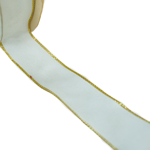 23mm x 15yds White Ribbon W/Gold Wired Edge-25056