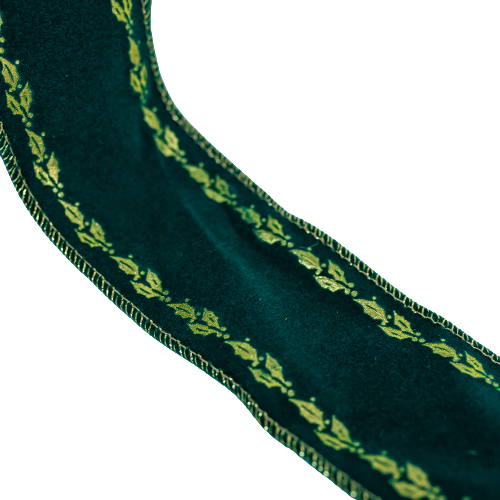 50mm Green Velvet Ribbon W/Gold Decor-25062