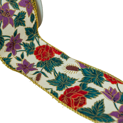 63mm x 10yds Ribbon W/ Assorted Christmas Flowers-25070