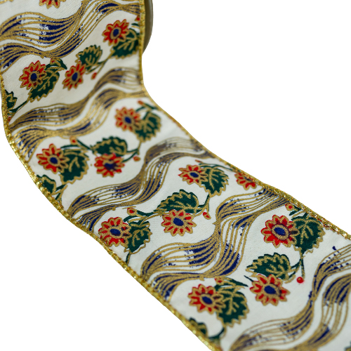 63mm x 10yds Christmas Ribbon W/Red & Gold Design-25072