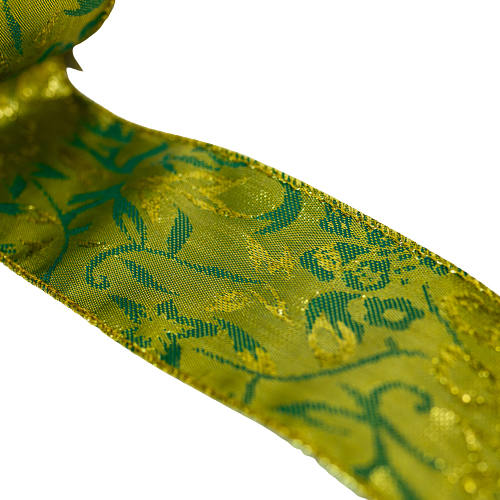 50mm x 10yds Green Ribbon W/Gold Design-25078