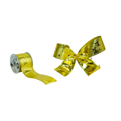 50mm x 10yds Stiff Foil Wired Edge Santa Gold-0