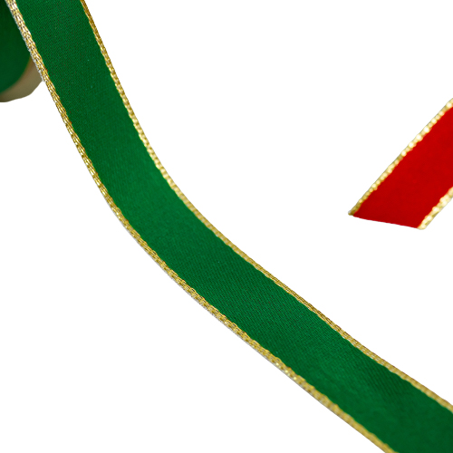15mm x 15yds Green Ribbon W/Gold Edge-25124