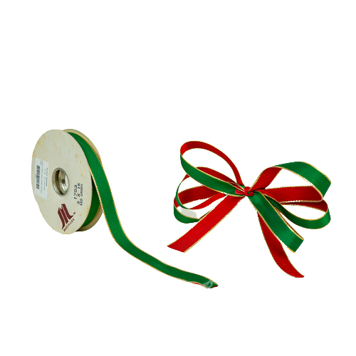15mm x 15yds Green Ribbon W/Gold Edge-0