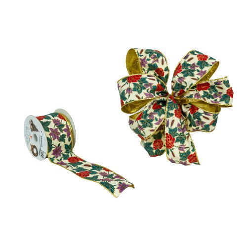 63mm x 10yds Ribbon W/ Assorted Christmas Flowers-0